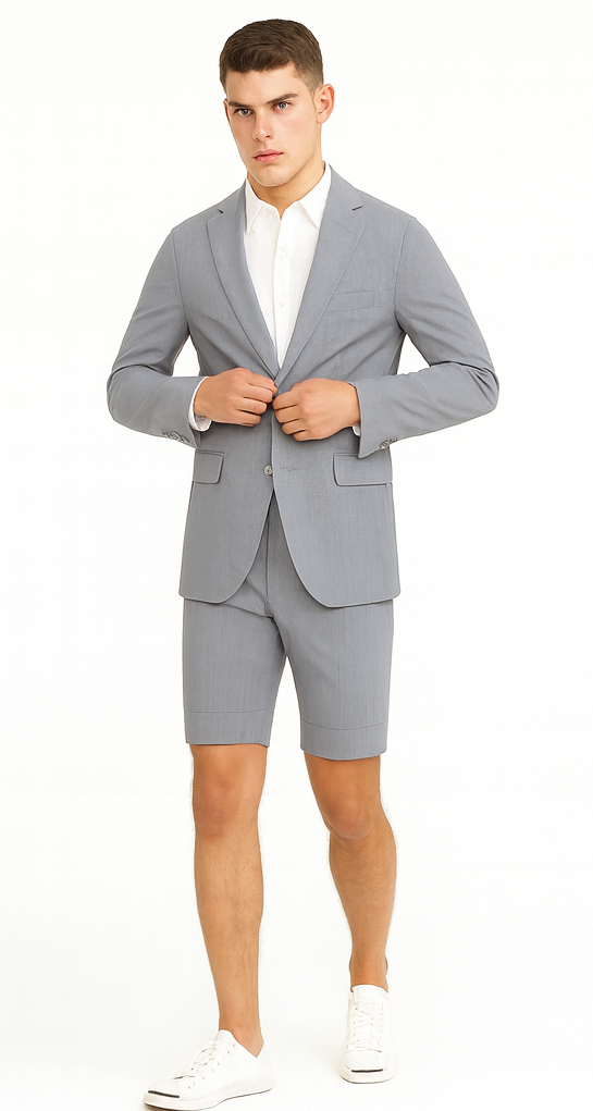 Men's summer business suits with shorts pants set (sport coat Looking) Grey