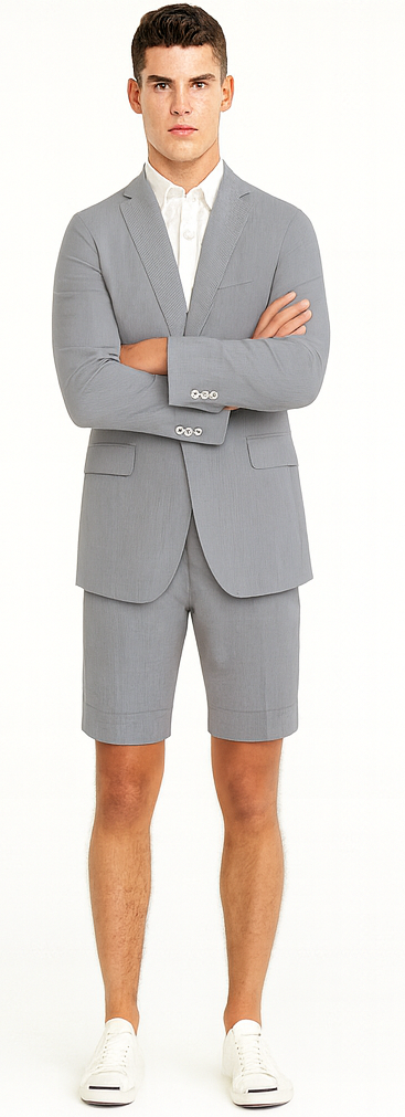 Men's summer business suits with shorts pants set (sport coat Looking) Grey