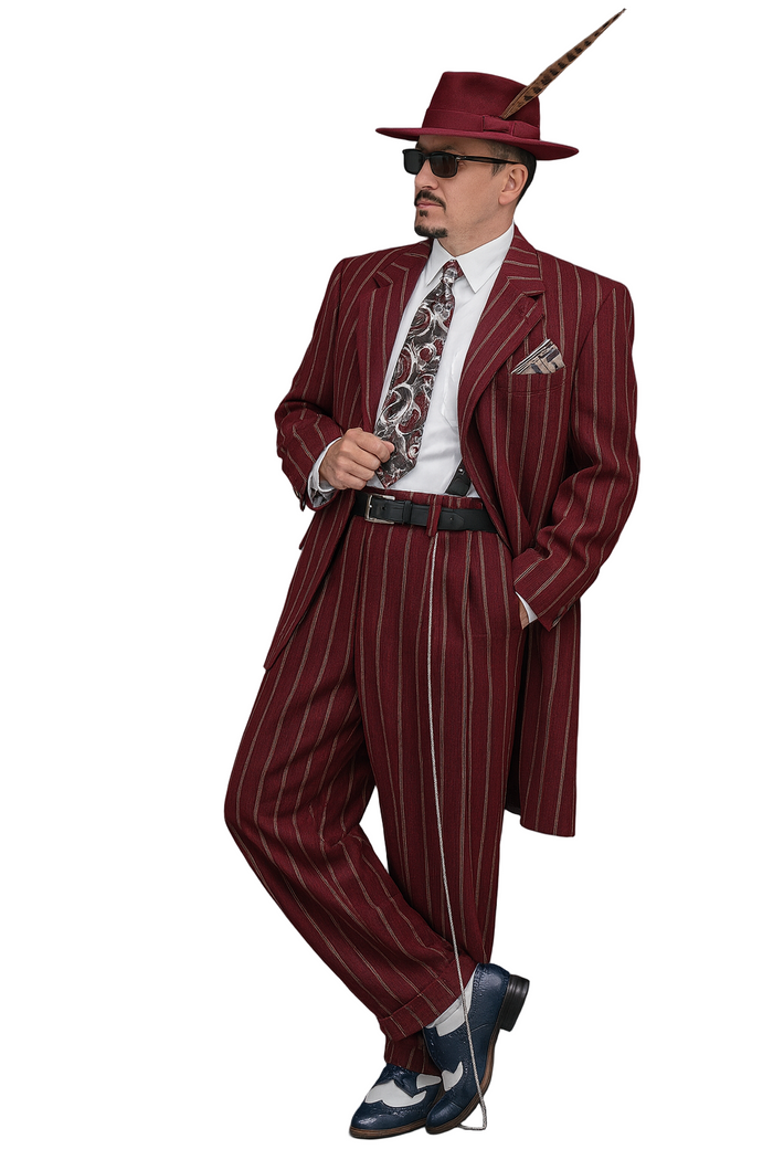 Burgundy Pinstripe 1920s Zoot Suit-3 Piece Set