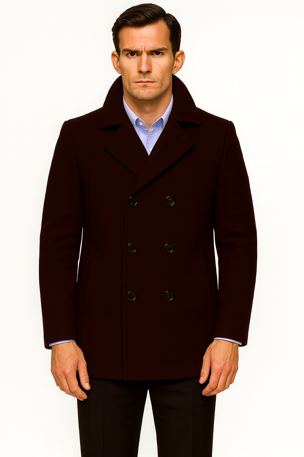 Men's Dark Brown Wool Fabric Big and Tall Men's Peacoat