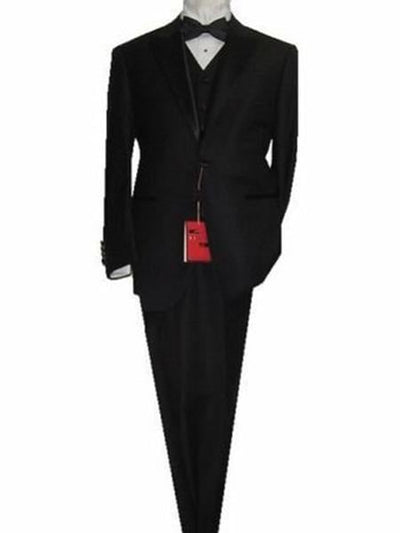 Authentic Tiglio Brand Men's Peak Lapel 1 Button Solid Black Tuxedo Suit - High End Suits - High Quality Suits