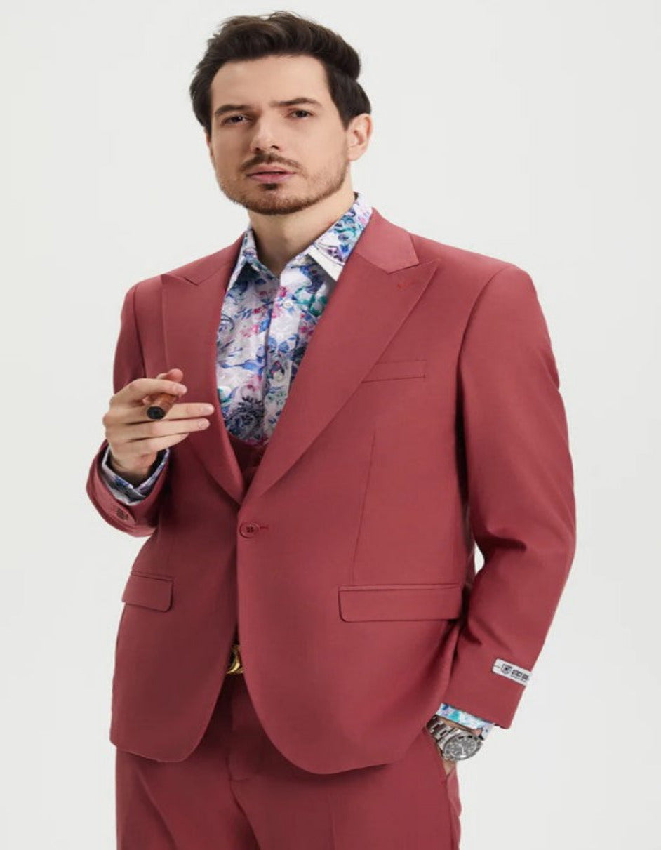 Men's Coral Blush Pink Peak Lapel Suit