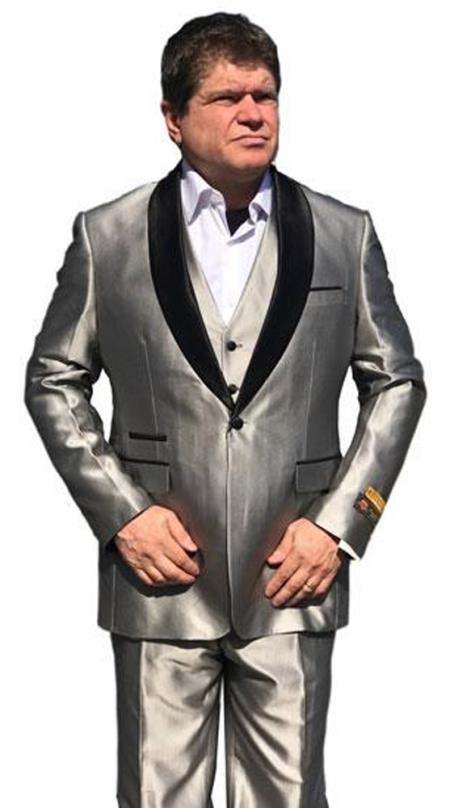 Men's Gray Besom Ticket Pocket Satin Shawl Lapel Jacket