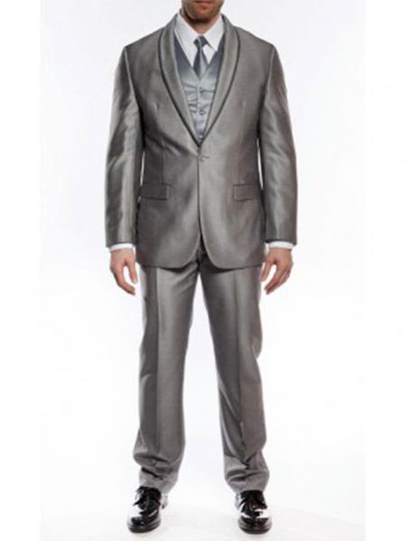 Men's One Button Slim Fit Tuxedo Shawl Satin Trim Lapel Gray