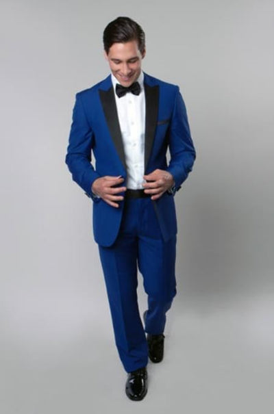 Men's 1 Button Royal Blue Tuxedo Black Lapeled Dress Suits for Men Dinner Jacket