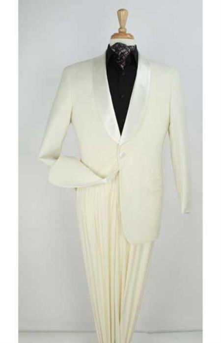 Ivory ~ Cream ~ Off White Shawl Men's Tuxedo Suit 1 button Satin Lapel