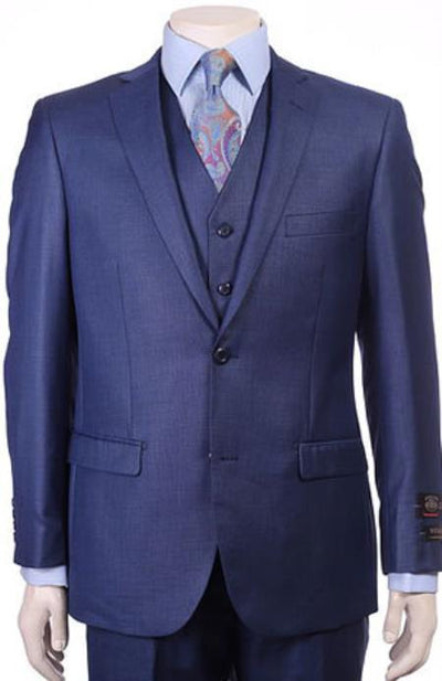 Men's Royal Blue Modern Sheen Sharkskin Design Suits