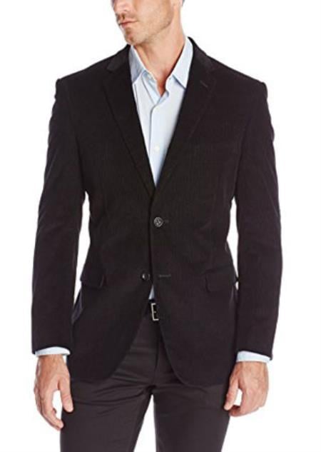 Men's Two-button corduroy Jacket Sport Coat Black