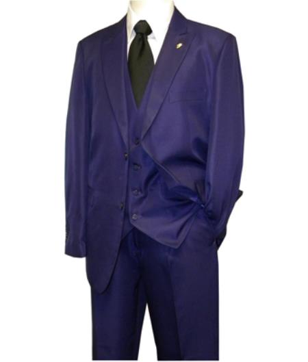 Mens Suit Brand 3 Piece Fashion Suit Vett Vested Solid Purple