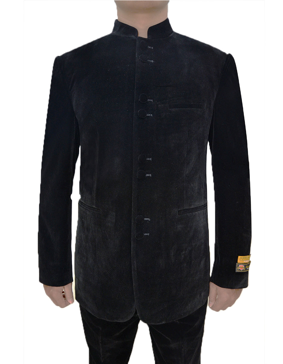Black Velvet 8 Button Mandarin Collar Tuxedo
