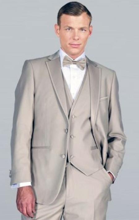 Beige Framed with Vest Microfiber Wedding Fashion Tuxedo For Men - Three Piece Suit