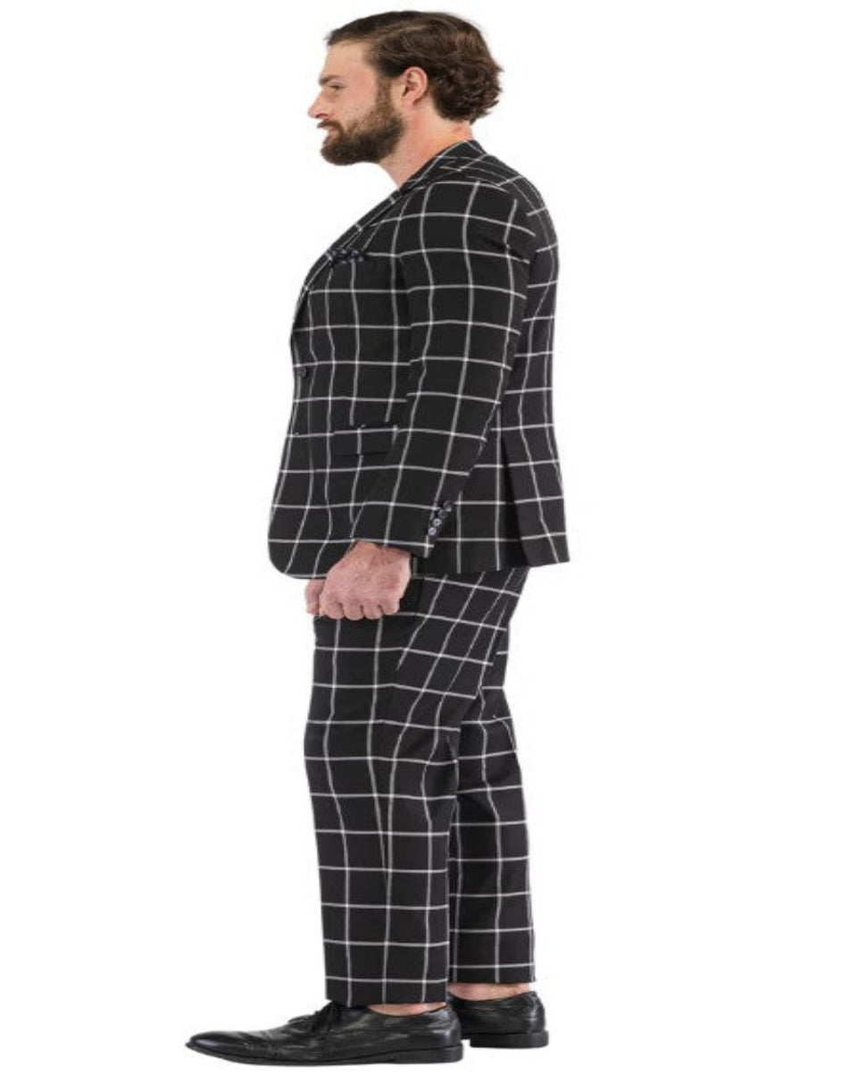 Mens Black Windowpane Plaid Suit with Vest