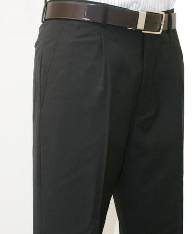 Roma-Classic Fit Pleated Front 1 Pleated Pant 1/4 Top Pocket+2 Back Pockets with Lining Black unhemmed unfinished bottom - Cheap Priced Dress Slacks For Men On Sale