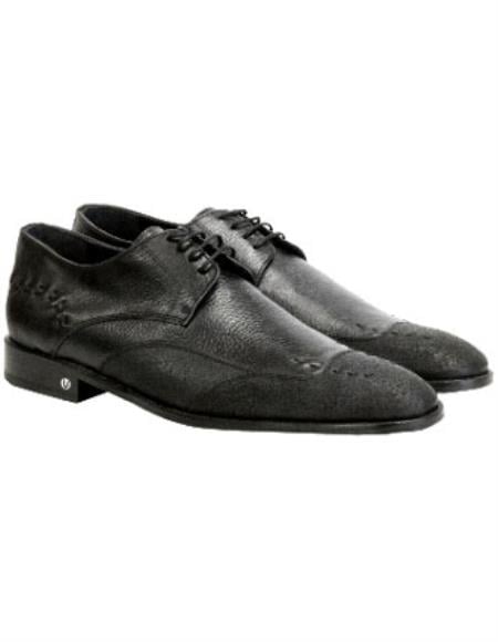 Men's Handmade Black Vestigium Genuine Catshark Derby Shoes