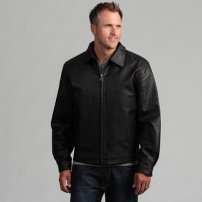 Men's Pig Napa Leather Big and Tall Bomber Jacket Black
