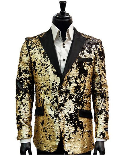 Alberto Nardoni Brand Fashion Men's 2 Button Cheap Priced Designer Fashion Dress Casual Blazer For Men On Sale Black Matte Gold Sequin Pattern Blazer
