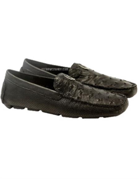 Men's Black Vestigium Genuine Ostrich Full Leather Stylish Dress Loafer Mens Ostrich Skin Shoes