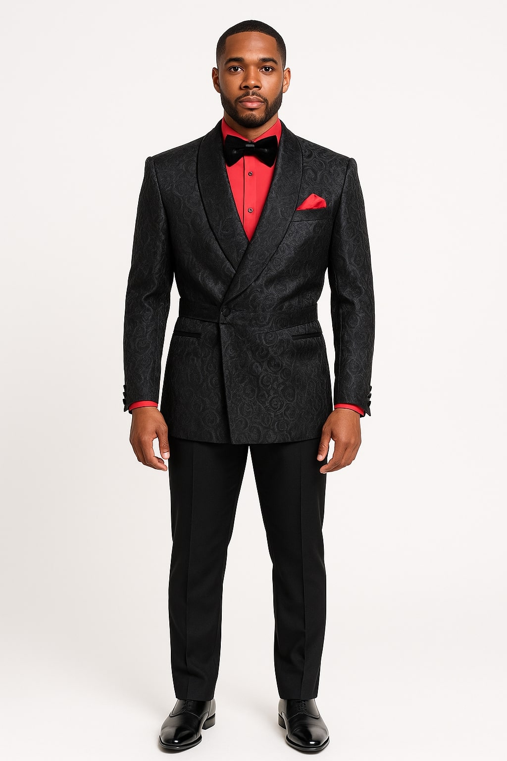 Black Paisley Double-Breasted Tuxedo Jacket