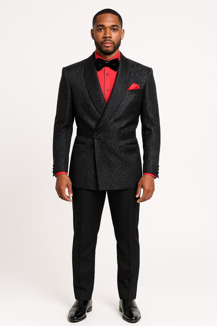 Black Paisley Double-Breasted Tuxedo Jacket