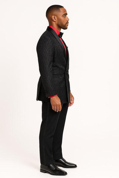 Black Paisley Double-Breasted Tuxedo Jacket