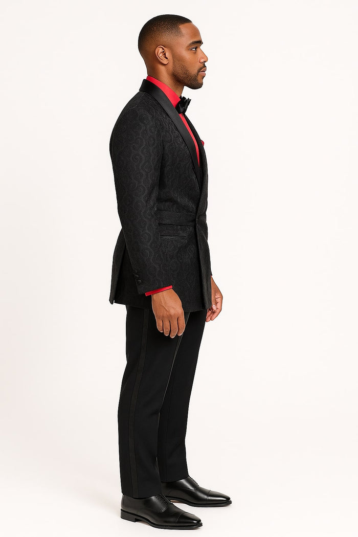 Black Paisley Double-Breasted Tuxedo Jacket
