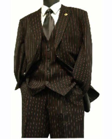Black & Red Pinstripe Vested Suit - Three Piece Suit