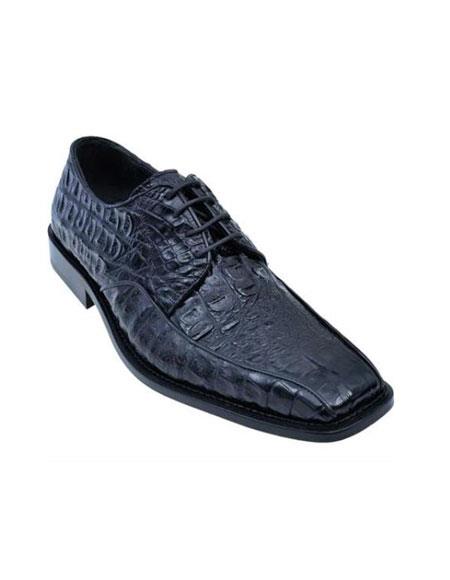 Los Altos Men’s Black Gator Belly Dress Shoes, Exotic Lace-Up Formal Shoes