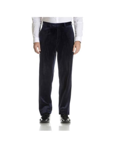 Men's Black Flat Front Velvet Pants unhemmed unfinished bottom