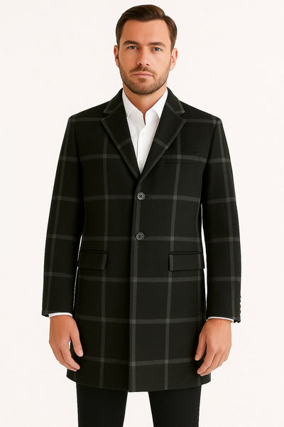 Men's Checkered Wool Windowpane Overcoat