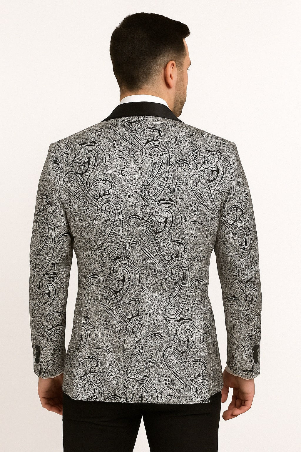 Black & Silver Paisley Satin Tuxedo Set