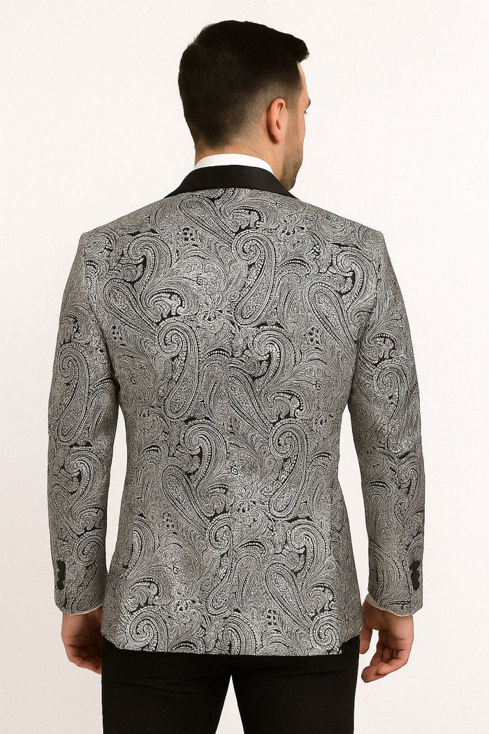 Black & Silver Paisley Satin Tuxedo Set