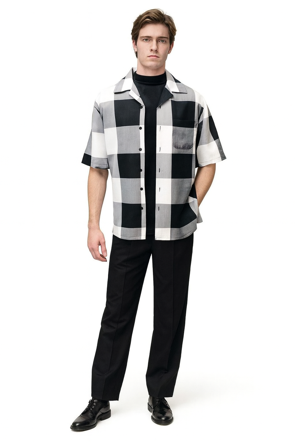 Checkered Short Sleeve Two-Piece Outfit