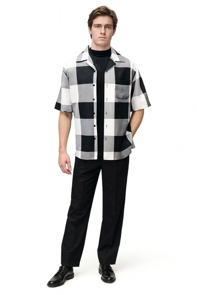 Checkered Short Sleeve Two-Piece Outfit
