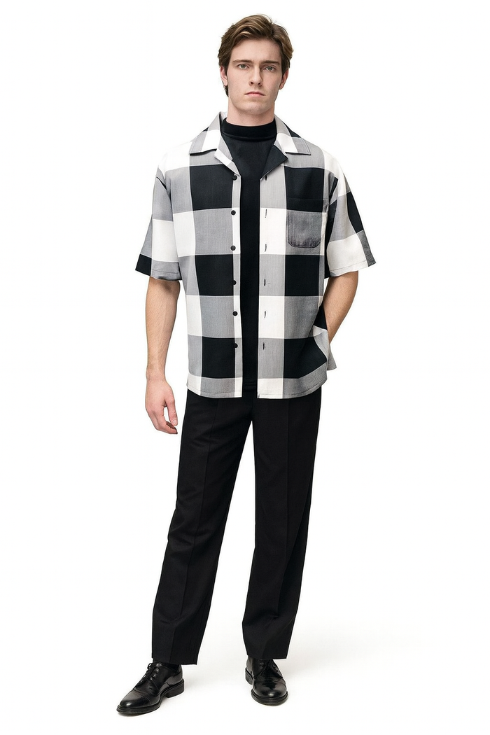 Checkered Short Sleeve Two-Piece Outfit