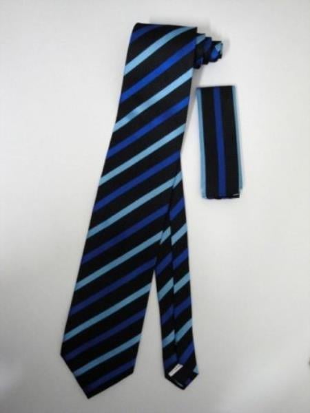 Neck Tie Set Black W/ Navy Blue - Men's Neck Ties - Mens Dress Tie - Trendy Mens Ties