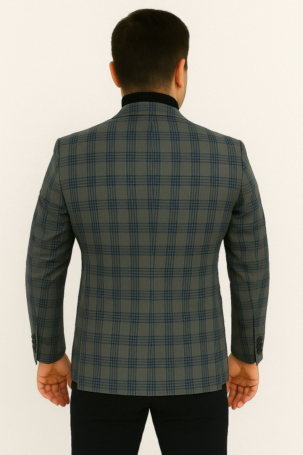 Blue & Grey Windowpane Plaid Blazer for Men