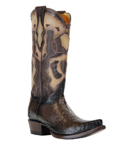 Men's Brown Snip Toe Leather Saddle vamp Dress Cowboy Boot Cheap Priced For Sale Online