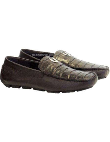 Mens Alligator Loafer Brown Dress Shoe Mens Brown Vestigium Genuine Caiman Belly Stylish Dress Loafer Handcrafted