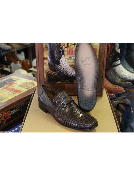 Men's Genuine Crocodile Los Altos Lizard Style Brown Dress Shoes