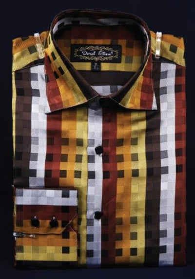 Brown Fancy Polyester Dress Fashion Shirt With Button Cuff Men's Dress Shirt Night Club Outfit guys Wear For Men Clothing Fashion