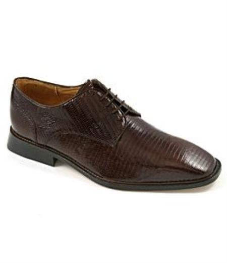 Brown Dress Shoe Genuine lizard upper fully leather-lined interior cushioned leather insole leather outsole
