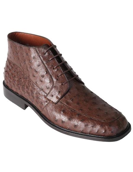 Los Altos Boots Genuine Ostrich Brown Ankle Comfortable Dress Boot