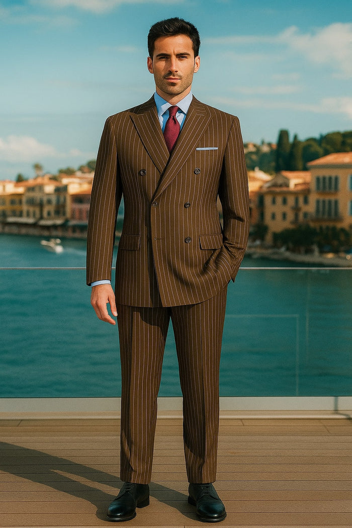 Brown Pinstripe Double-Breasted 6-Button Suit