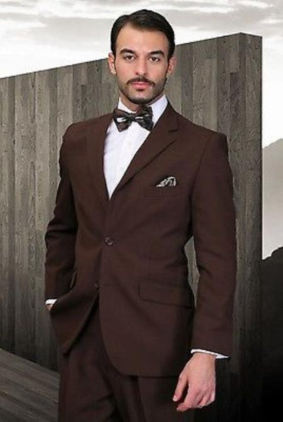Men's Pleated Pants Athletic Cut Brown Poly~Rayon Fabric Modern Cut 2 Button Cheap Business Suits Clearance Sale