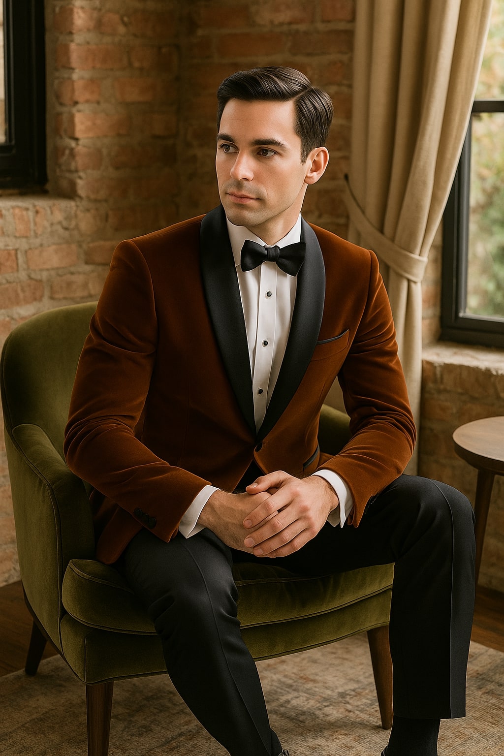 Brown Velvet Tuxedo with Satin Shawl Lapel