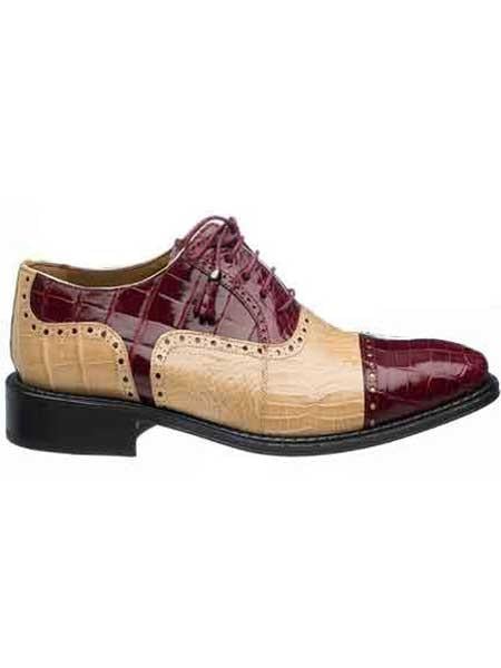 Ferrini Men's Real World Best Alligator ~ Gator Skin & Ostrich Quill Shoes Maroon Dress Shoe ~ Burgundy Dress Shoe ~ Wine Color Dress Shoe Mens Ostrich Skin Shoes