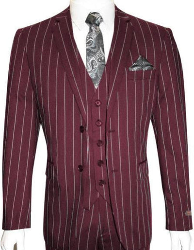 Men's Burgundy Pinstripe 2-Button Suit