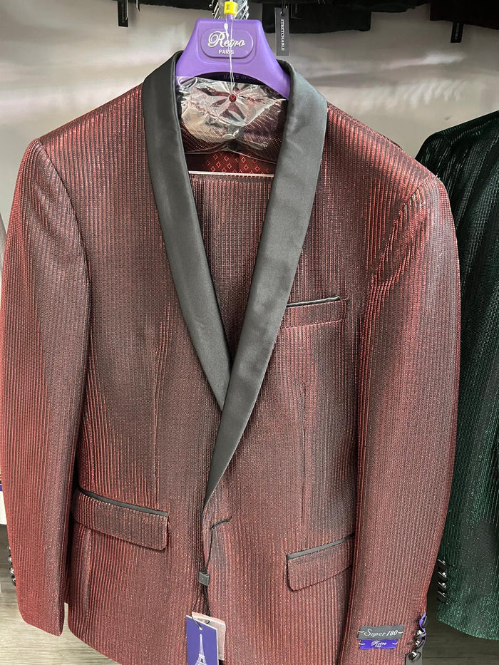 Burgundy Shiny Stripe Slim Tuxedo Jacket