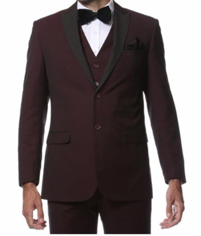 Men's Wine Maroon/Burgundy side vents and flat front style pants Burgundy Tuxedo