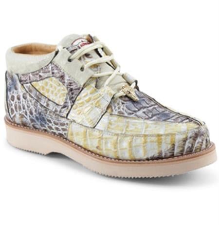 Men's Los Altos Padded Collar Genuine Caiman Four Eyelet Lacing Natural Authentic Genuine Skin Italian Tennis Dress Sneaker Shoes